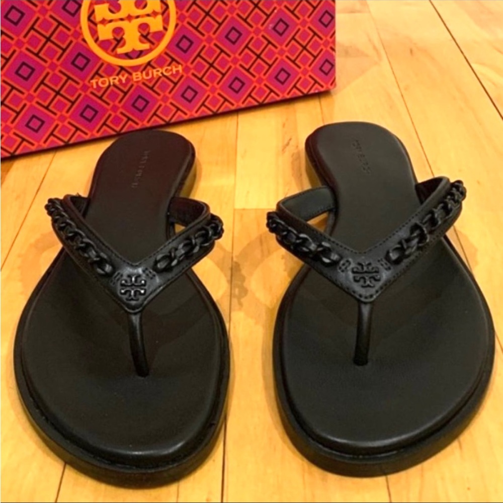 NIB - Tory Burch Everly Chain Thong Sandals Leather Size 8